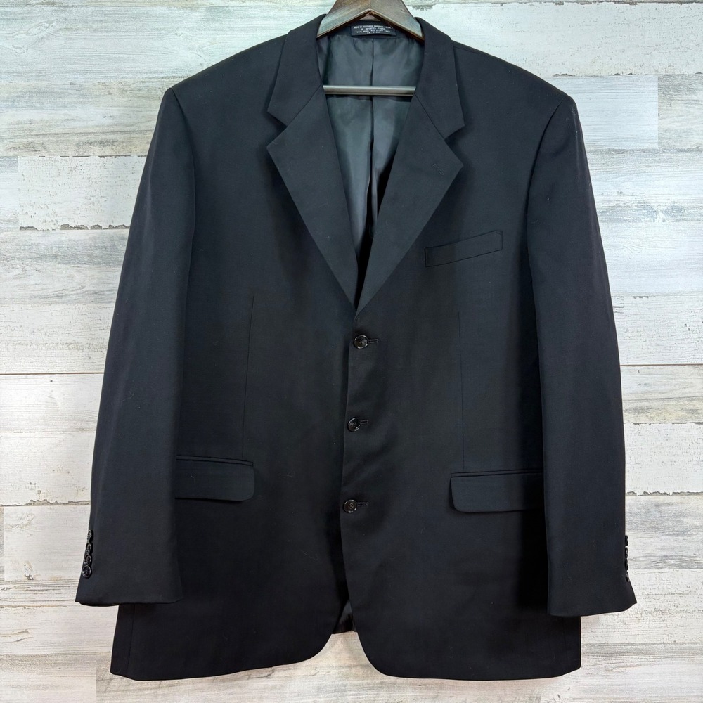 Albert Nipon Mens Black Wool 3-Button Blazer Jacket Lord & Taylor Sport Coat 50R